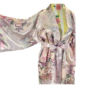 Vintage Floral Kimono Summer Robe 80’s 90’s Light Pink Cottage Core Medi…